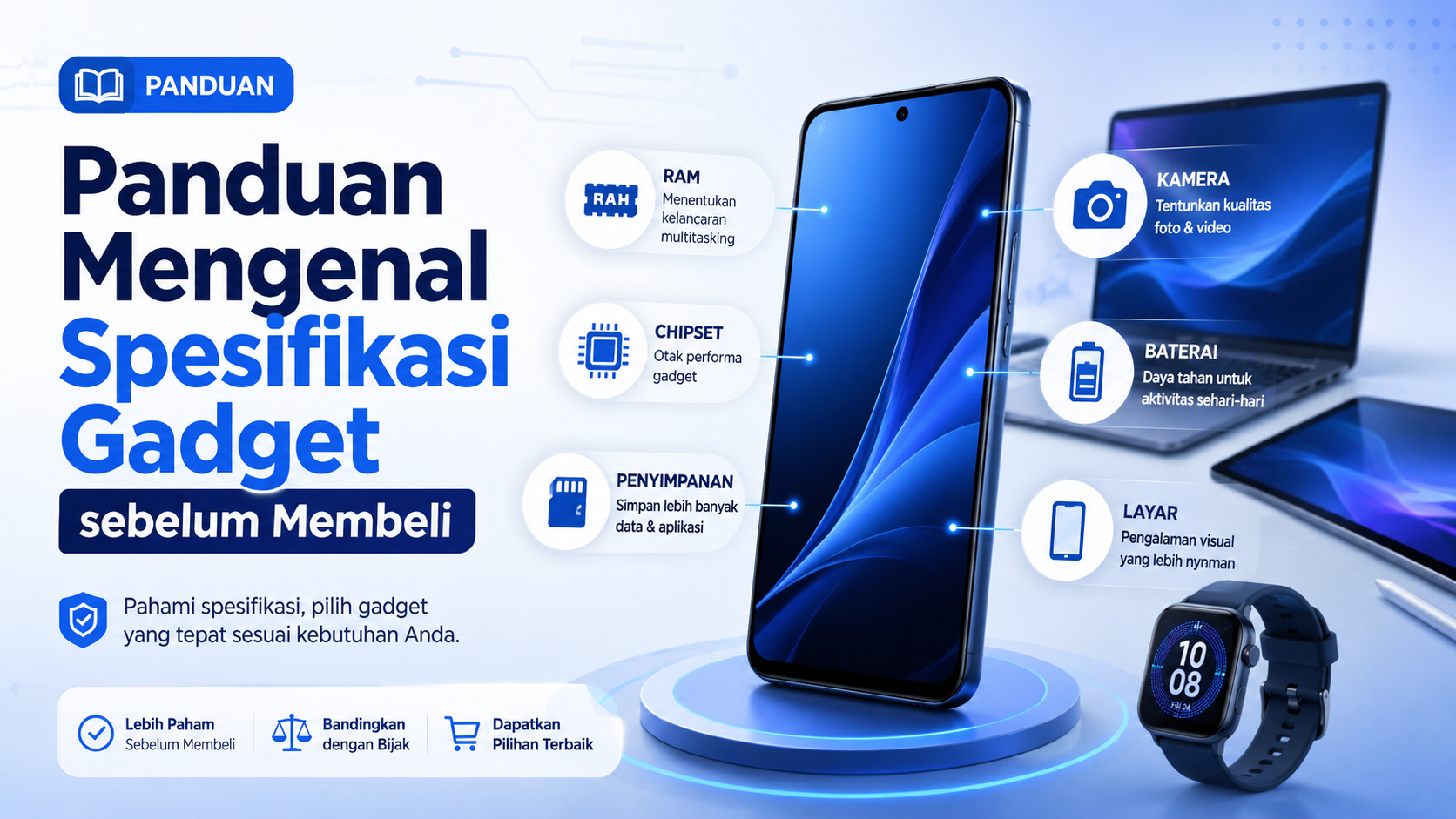 Pahami arti RAM, chipset, kamera, baterai, layar, dan penyimpanan agar lebih mudah memilih gadget yang sesuai kebutuhan.